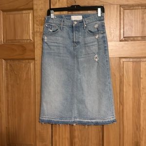 Mother denim skirt size 25 vagabond midi style length 26 inches. Slight stretch